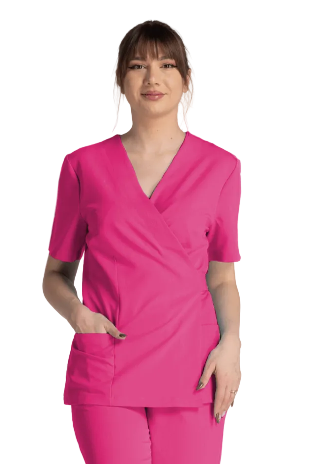 Bluza Elastica Bianca in roz, design ergonomic cu buzunare laterale pentru confort maxim.