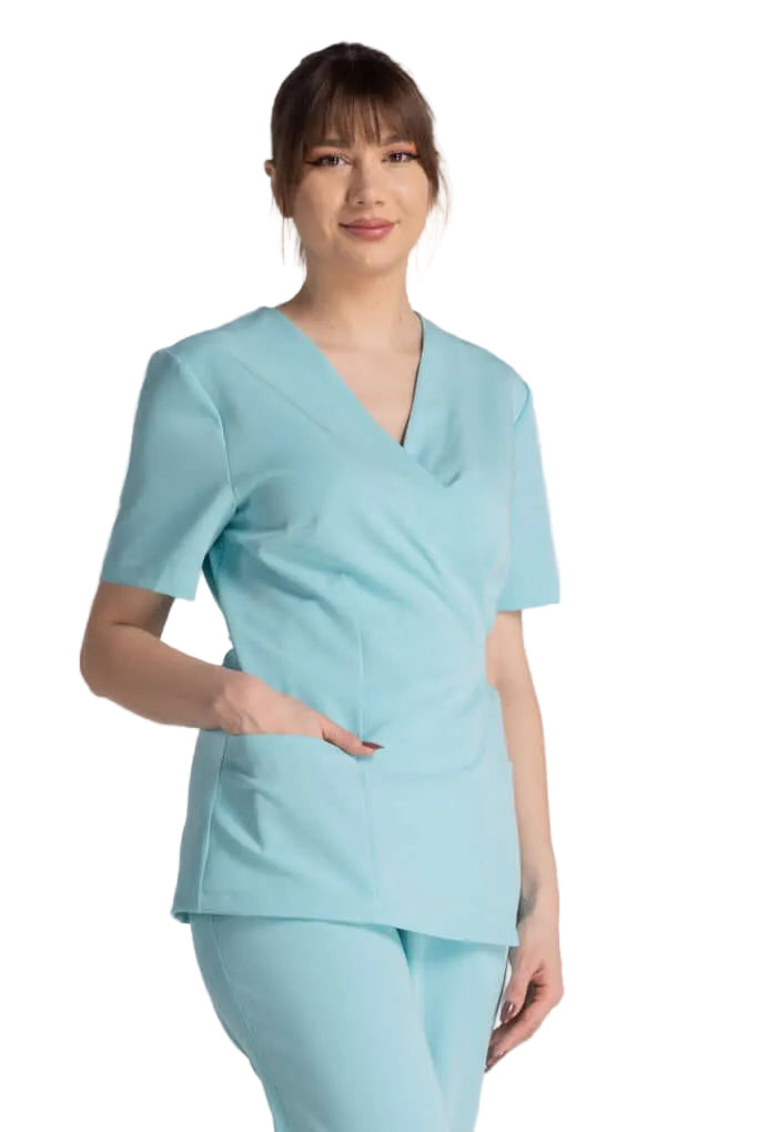 Bluza Elastica Bianca, bluză ergonomică din material elastic, cu design modern și două buzunare laterale.