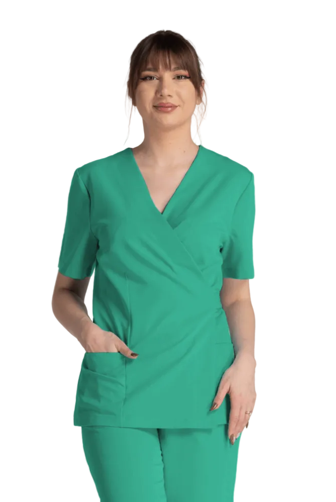 Bluza Elastica Bianca - bluză verde cu design ergonomic și două buzunare laterale, ideală pentru confort.