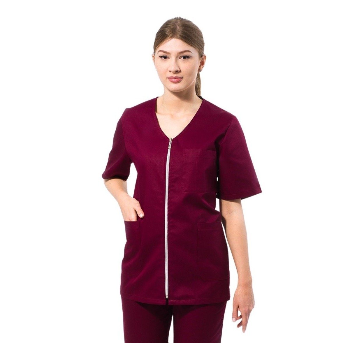 Bluza medicală Laura cu fermoar și trei buzunare - Inotex