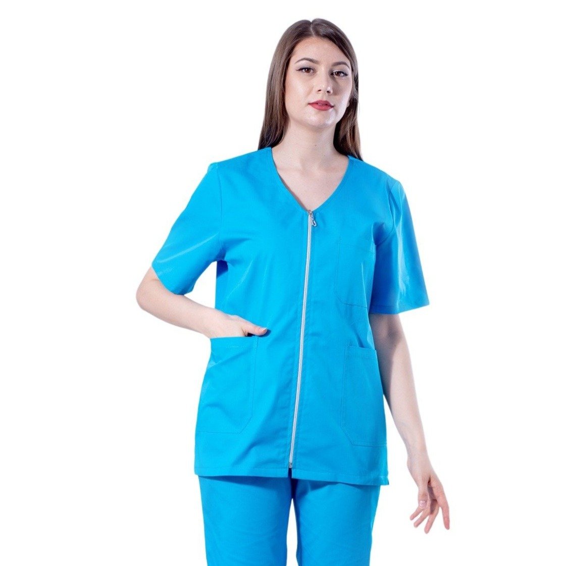 Bluza medicală Laura cu fermoar și trei buzunare - Inotex