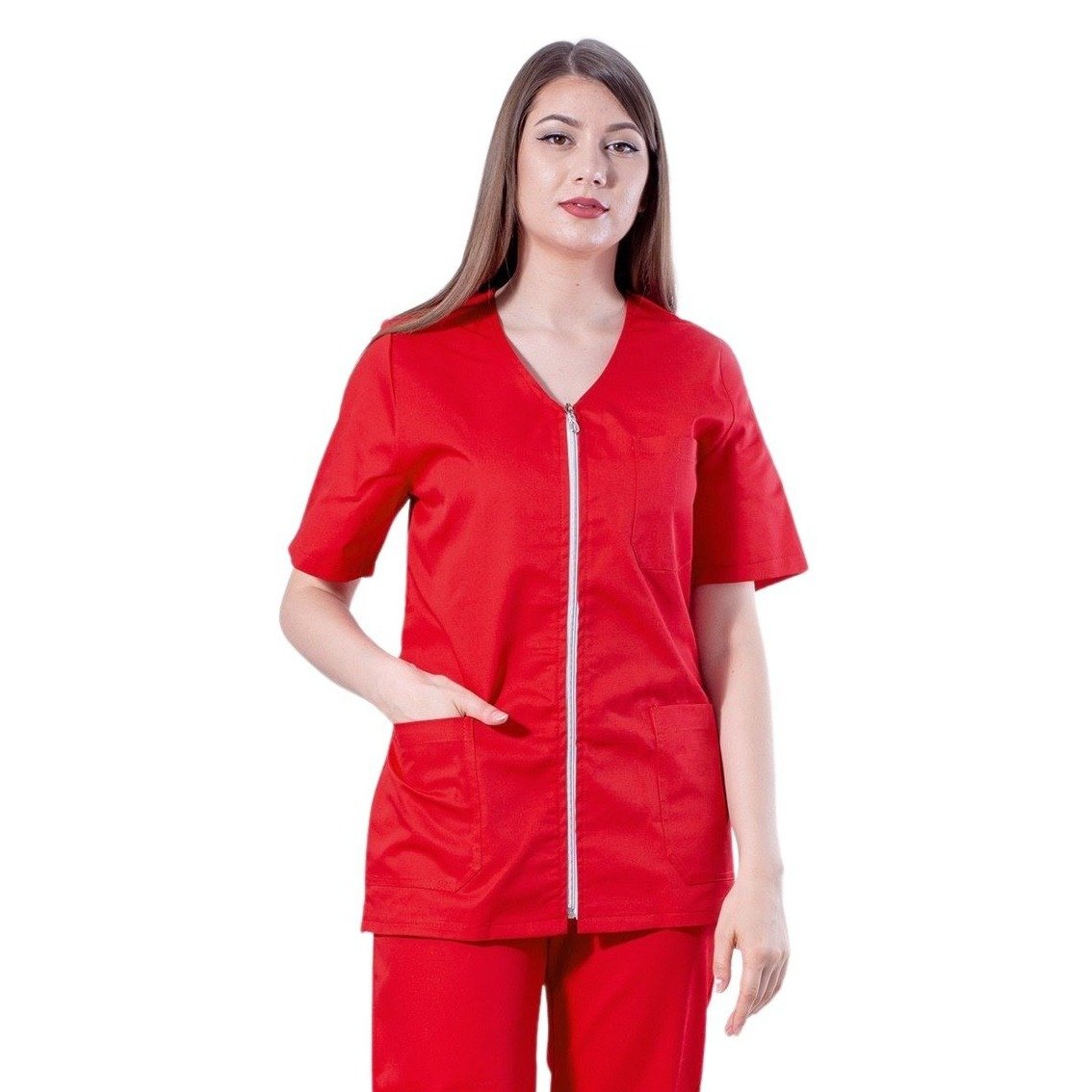 Bluza medicală Laura cu fermoar și trei buzunare - Inotex