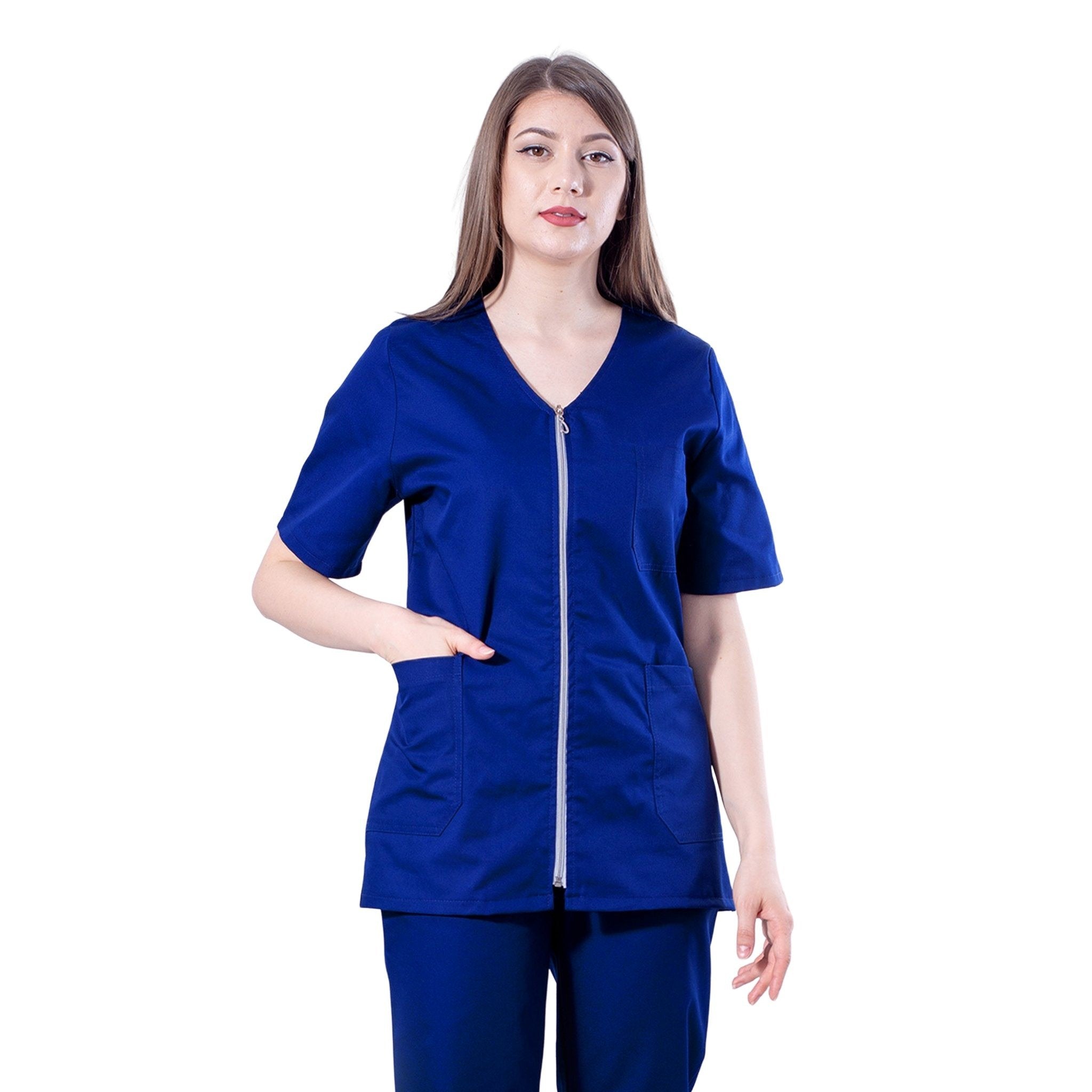 Bluza medicală Laura cu fermoar și trei buzunare - Inotex