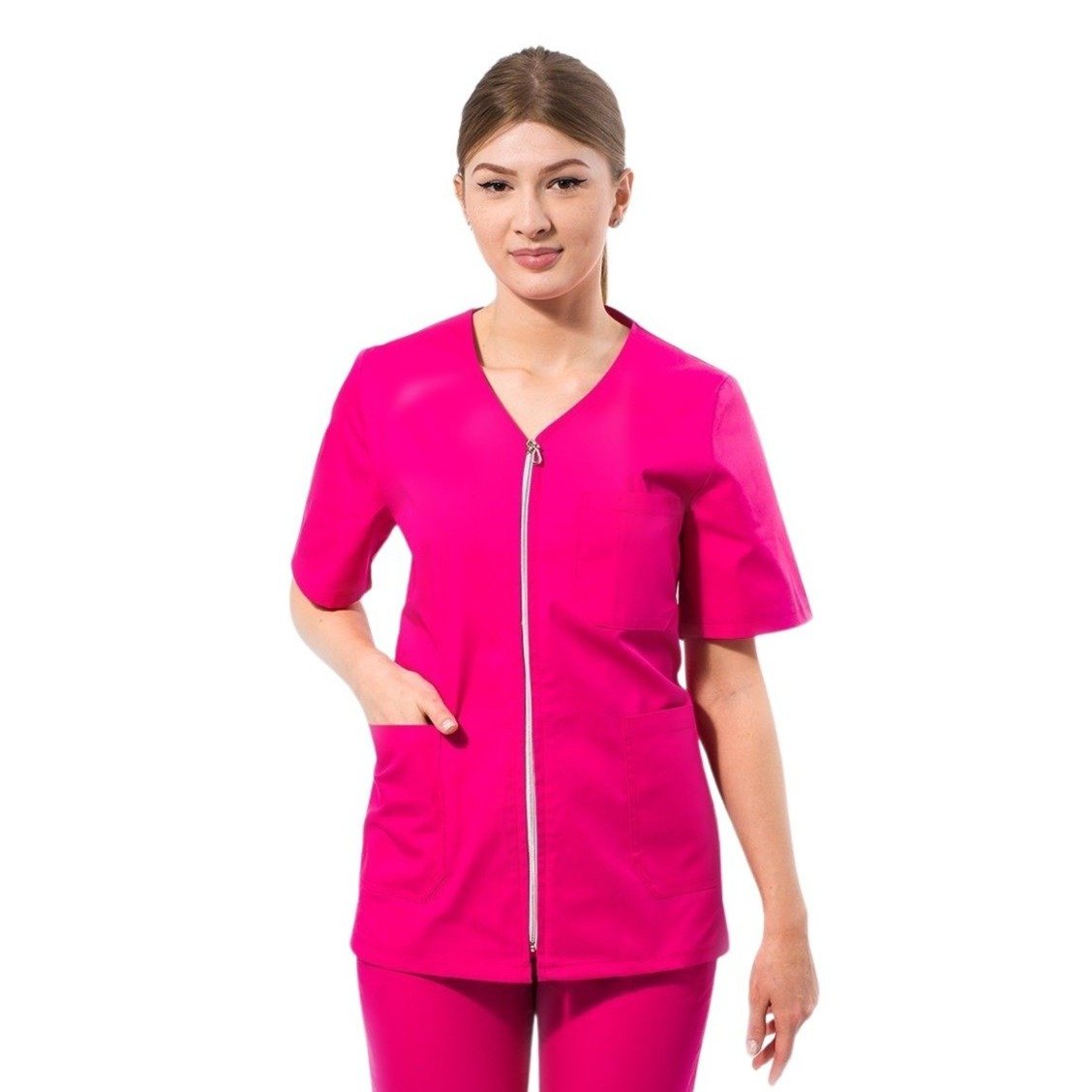 Bluza medicală Laura cu fermoar și trei buzunare - Inotex