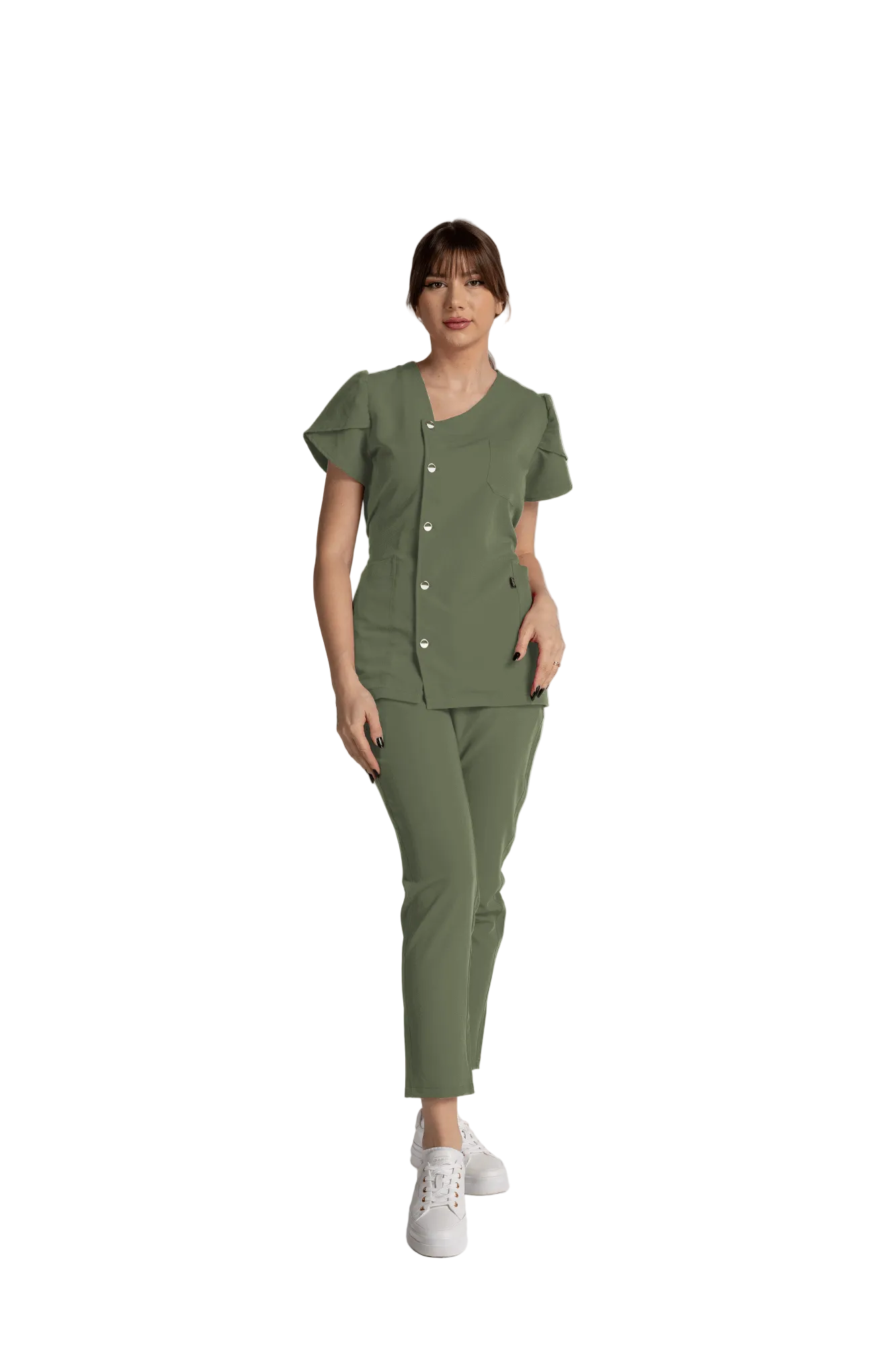 Costum Premium Elastic Sofia, costum profesional elegant, confortabil, cu design distinctiv și mâneci lalea.