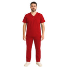 Costum medical elastic daniel, uniformă roșie, material elastic, confortabil și modern.